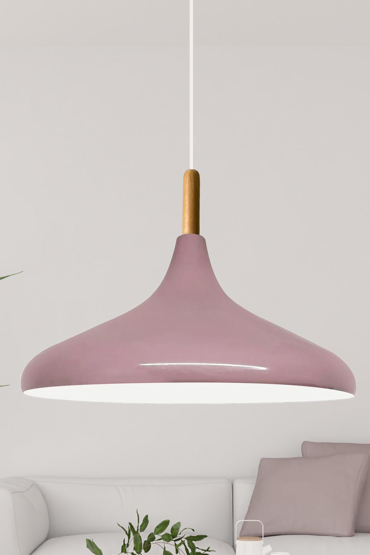 Lila Champion Ahşap Tekli Avize Sarkıt Salon Mutfak Cafe Butik Lamba Aydınlatma Avizeler