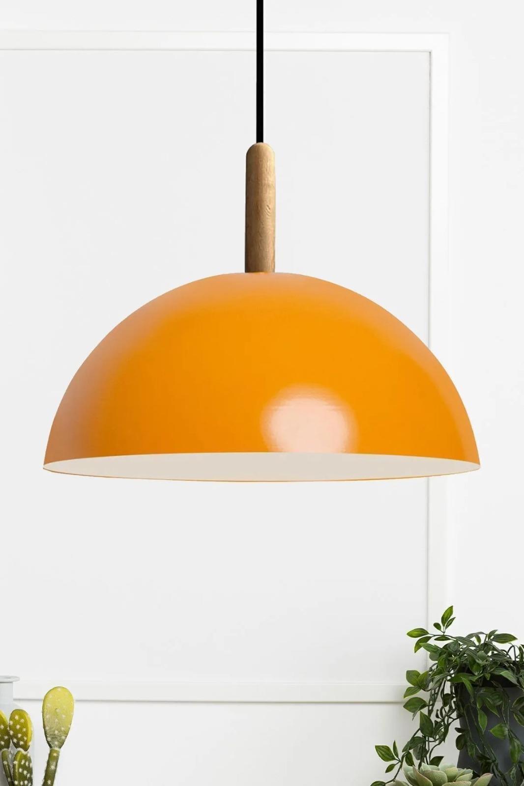 Lipeo Sarı Avize Ahşap Başlık Tekli Sarkıt Salon Mutfak Kuaför Cafe Lamba Dekoratif