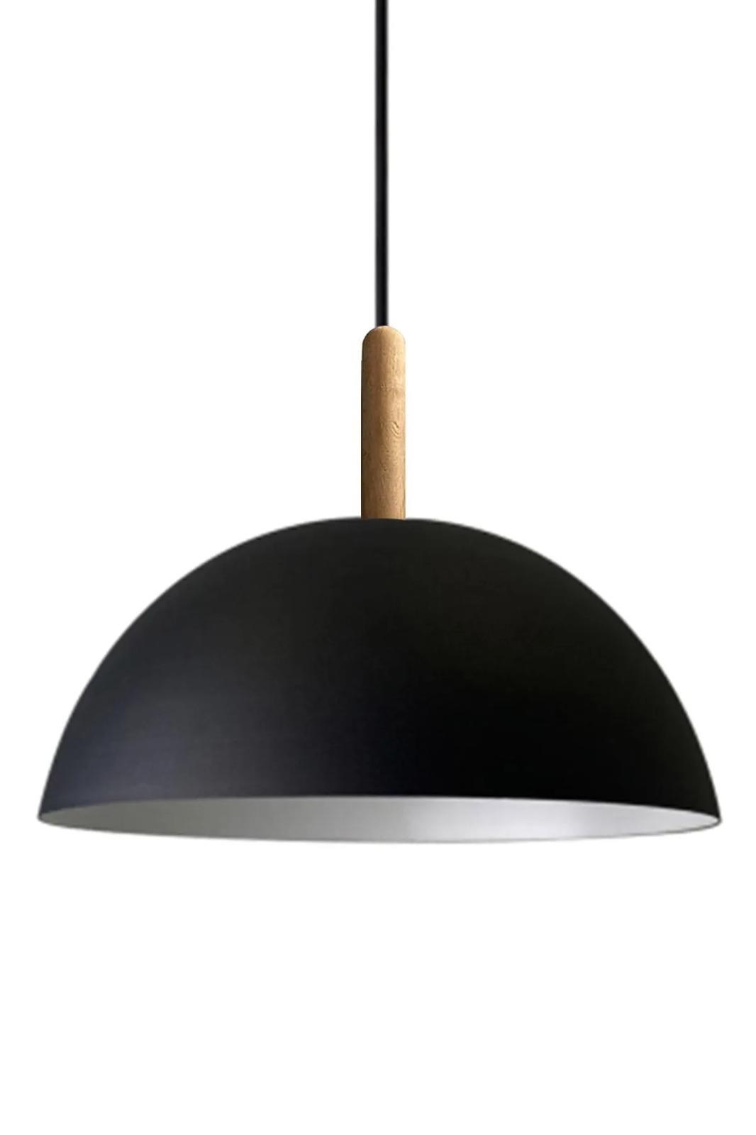 Lipeo Siyah Avize Iç Beyaz Ahşap Başlık Tekli Sarkıt Salon Mutfak Kuaför Cafe Lamba Dekoratif