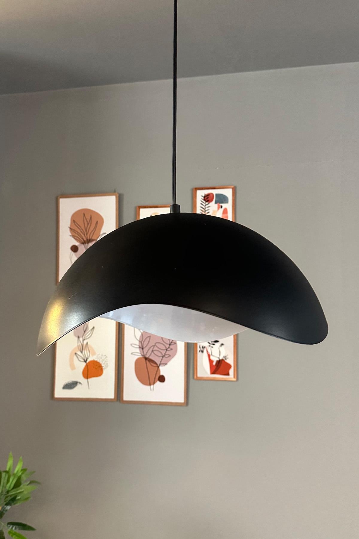 Luna Siyah Tekli Avize Üç Boncuk Başlık Sarkıt Lamba Restoran Salon Aydınlatma