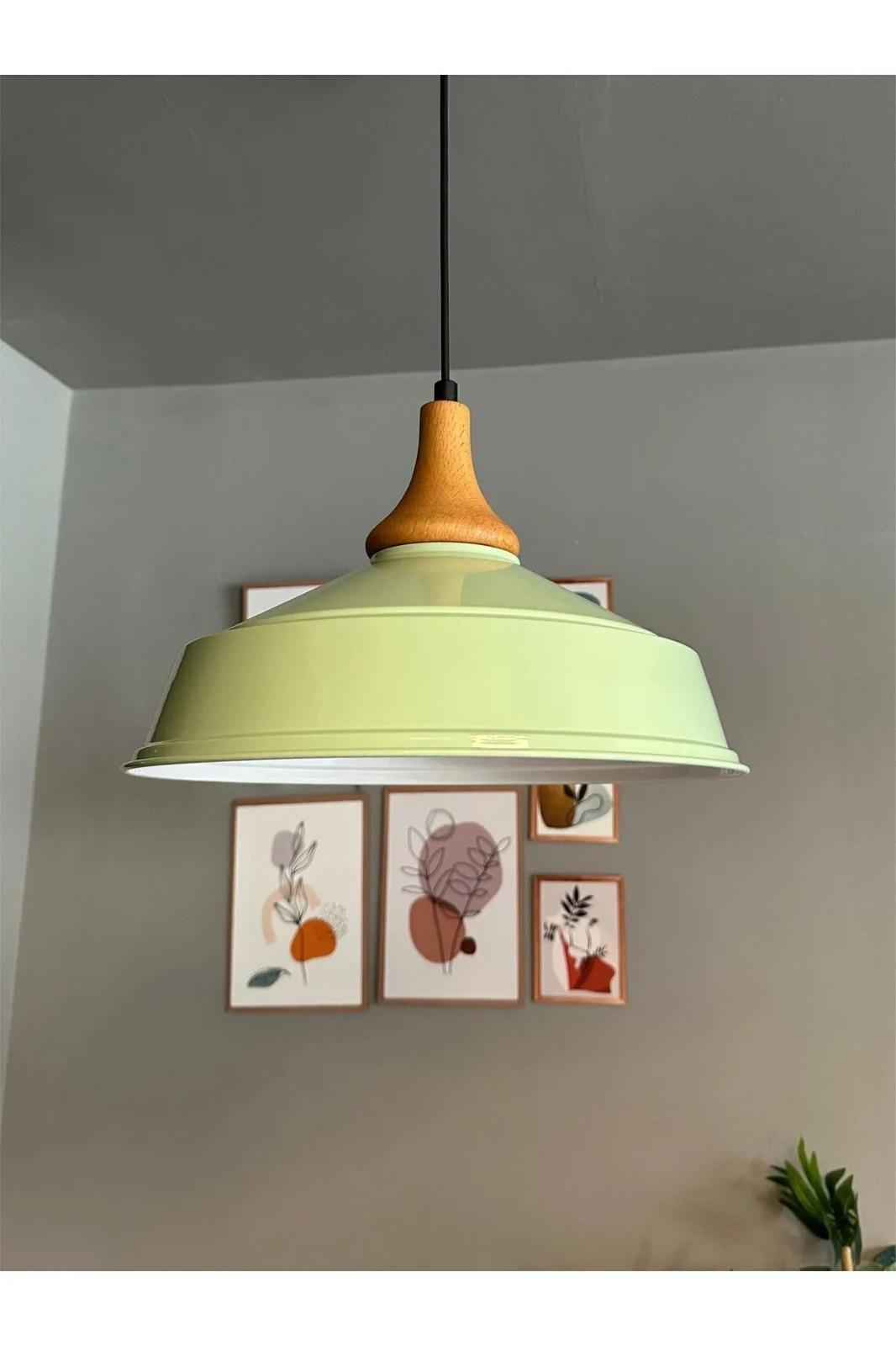 Mint Ahşap Ters Mantar Kafa Tekli Avize Retro Sarkıt Ofis Showroom Salon Mutfak Avizeleri