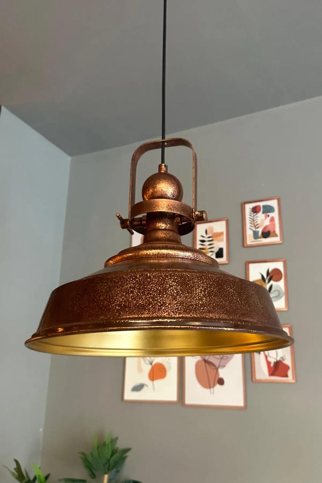 Patina Renk Asaletli Tekli Avize Patina Başlık Retro Sarkıt Lamba Restoran Salon Aydınlatma