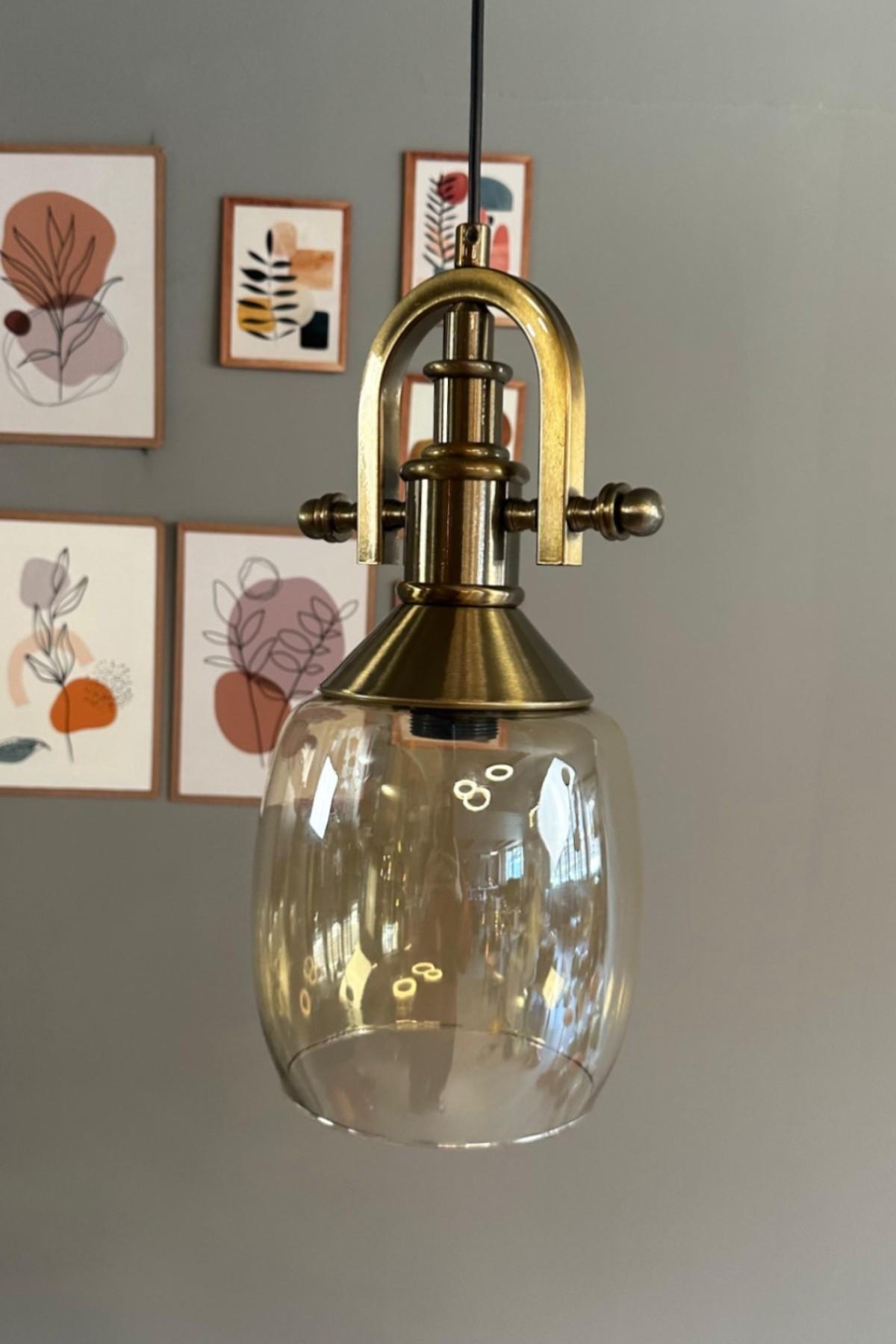 Pearl Cam Bal Rengi Tekli Avize Gemici Eskitme Başlık Retro Sarkıt Lamba Salon Aydınlatma