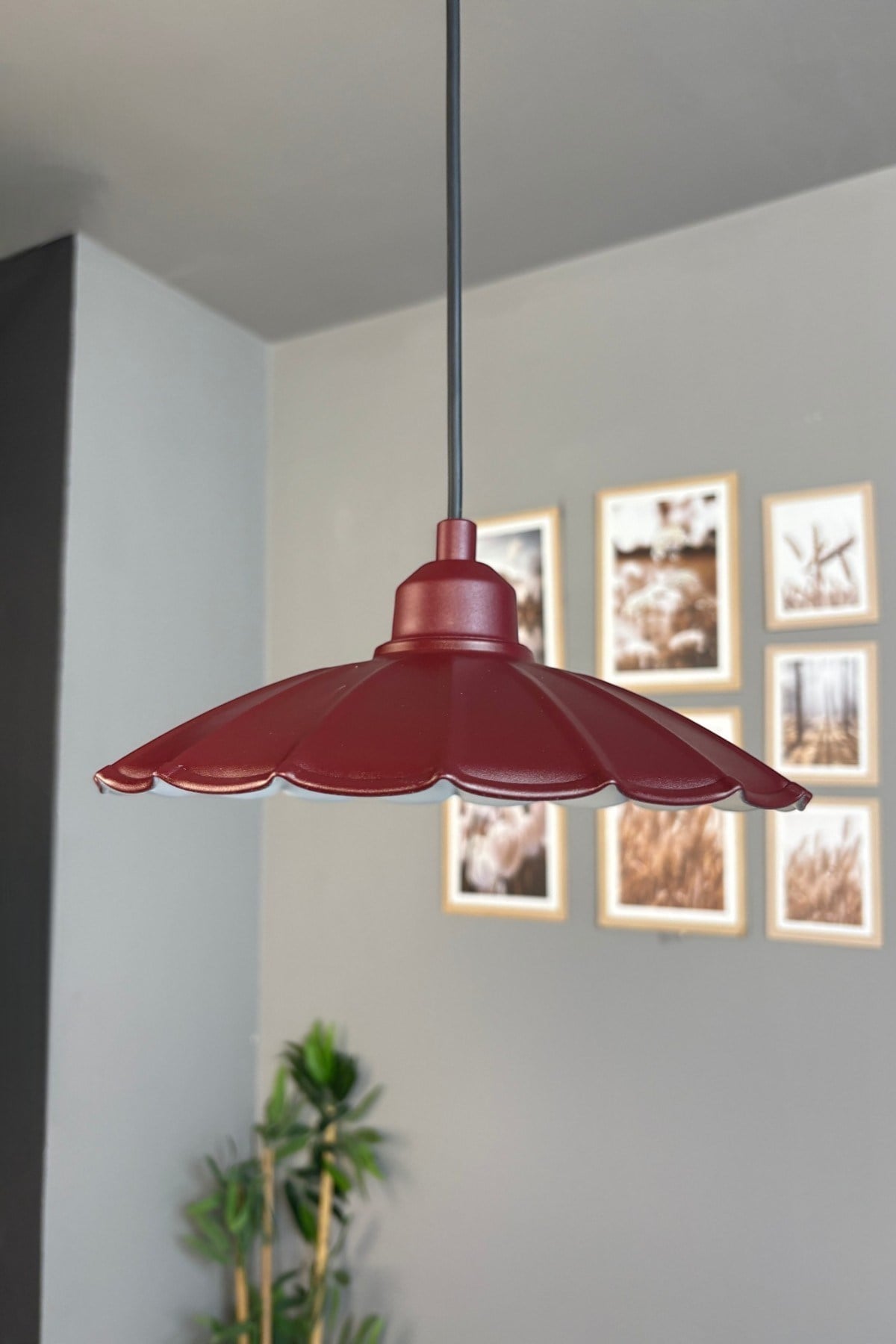 Risso Metal Avize Vişne Çürüğü Yarım Lale Başlık Tekli Rustik Cafe Mutfak Modern Sarkıt Aydınlatma