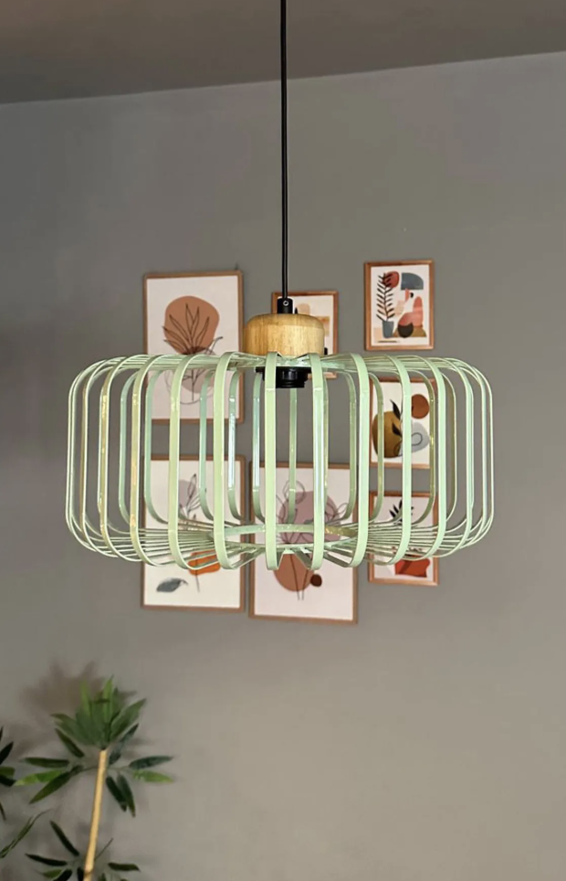 Sante Mint Sarkıt Avize Kalın Ahşap Başlık İç Mekan Aydınlatma Dekoratif Mutfak Hol Cafe Ofis