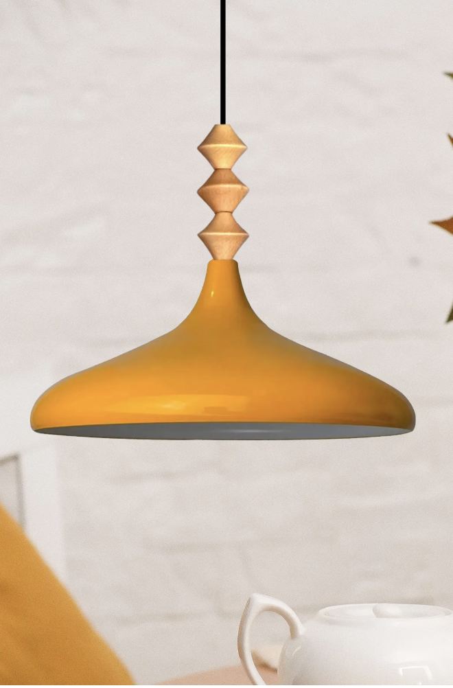 Sarı Q Ahşap Tekli Avize Sarkıt Salon Mutfak Cafe Butik Lamba Aydınlatma Avizeler