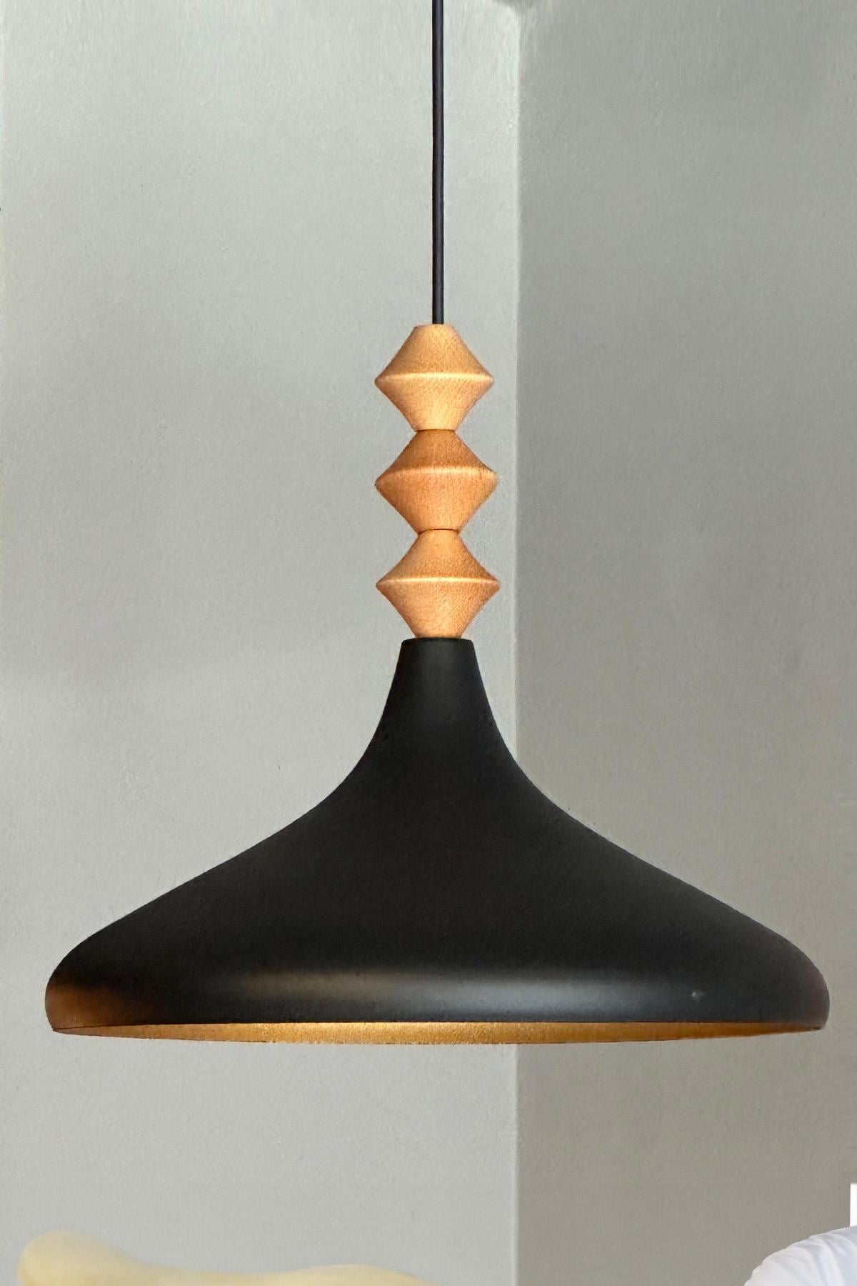 Siyah Q Ahşap Tekli Avize Sarkıt Salon Mutfak Cafe Butik Lamba Aydınlatma Avizeler