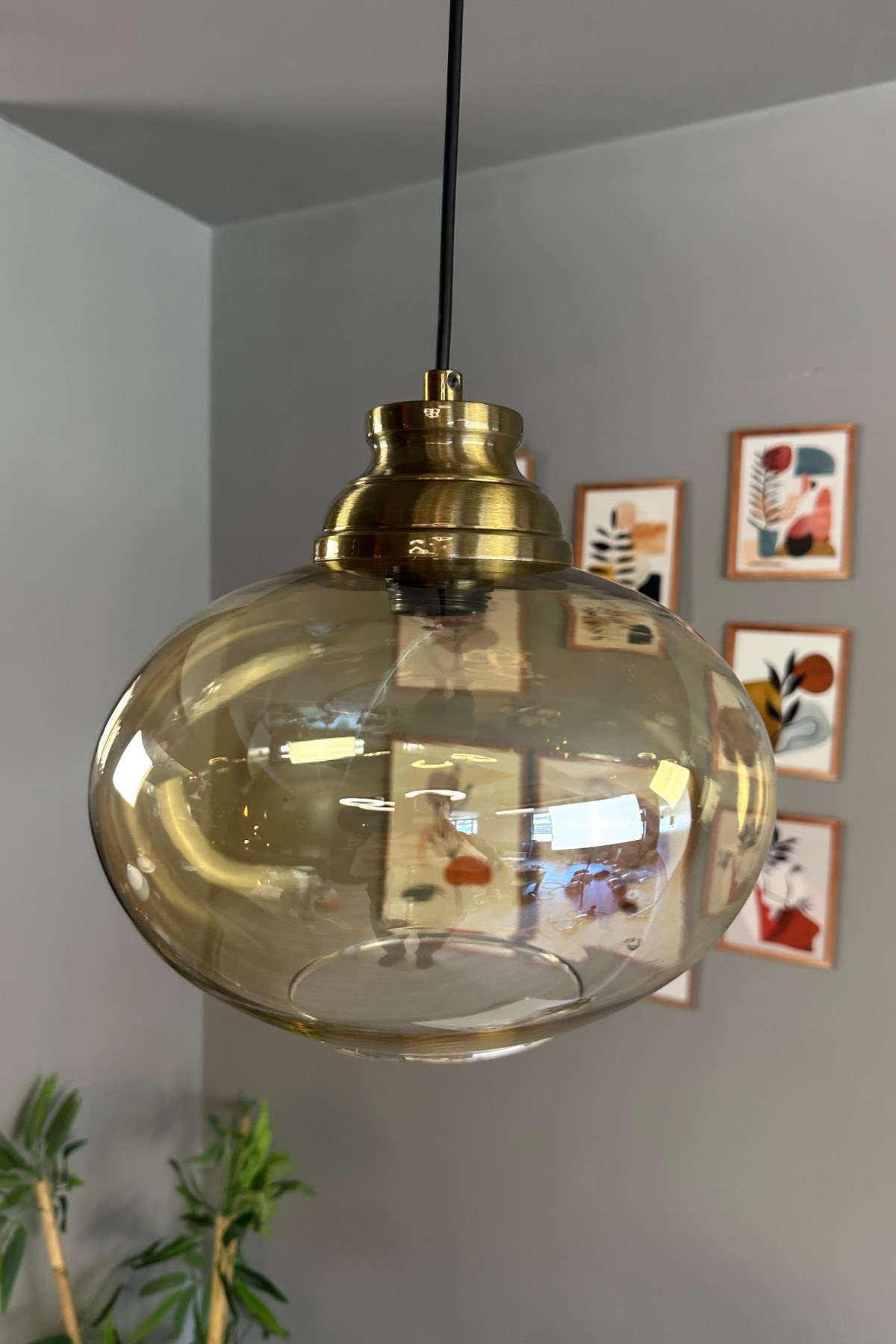 Solvia Cam Bal Rengi Tekli Avize Kum Saati Başlık Retro Sarkıt Lamba Salon Aydınlatma