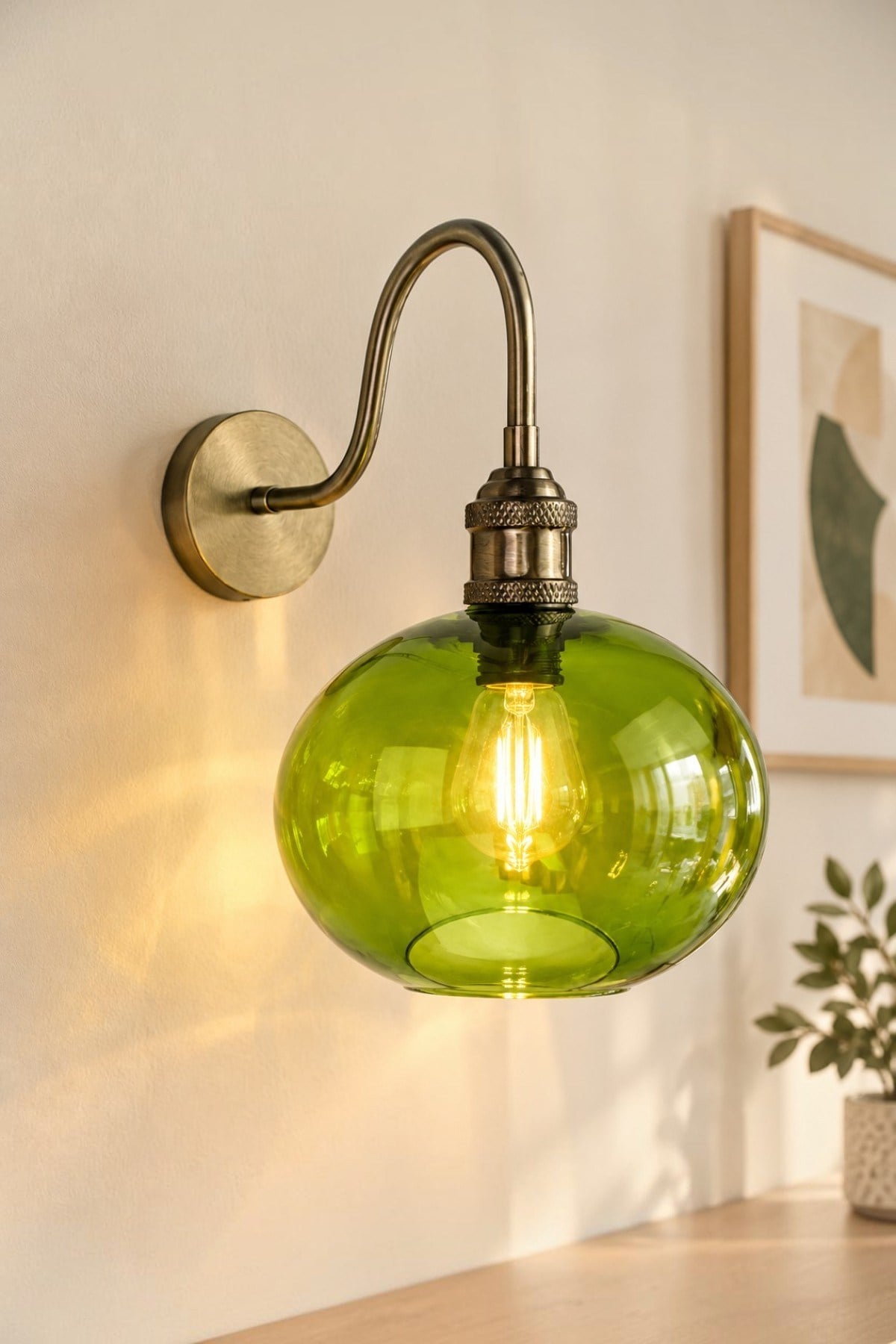 Solvia Yeşil Cam Eskitme S Kol Aplik Duvar Lambası Modern Otel Cafe Vintage Salon Yatak Odası Merdiven Retro