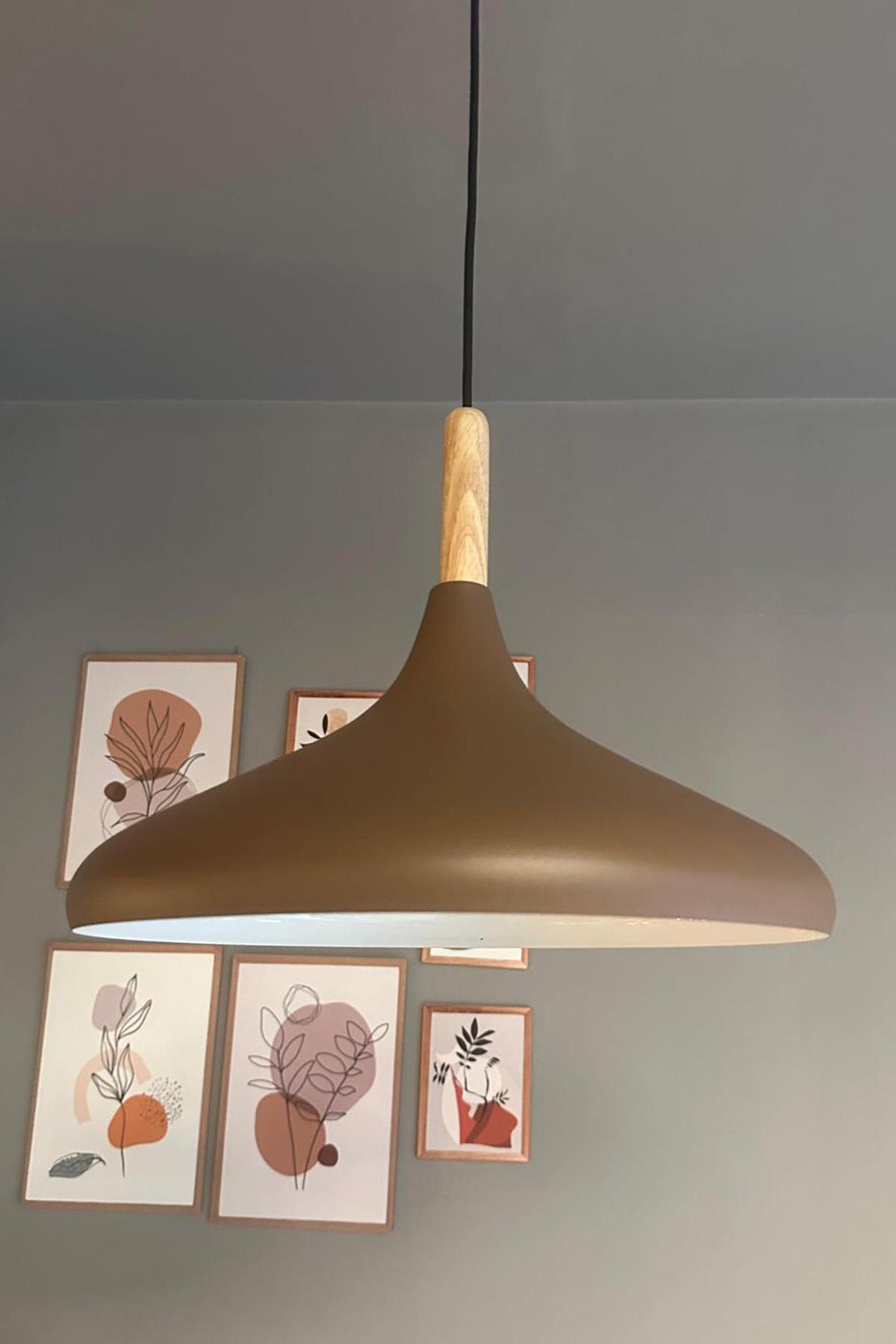 Sütlü Kahve Champion Ahşap Tekli Avize Sarkıt Salon Mutfak Cafe Butik Lamba Aydınlatma Avizeler