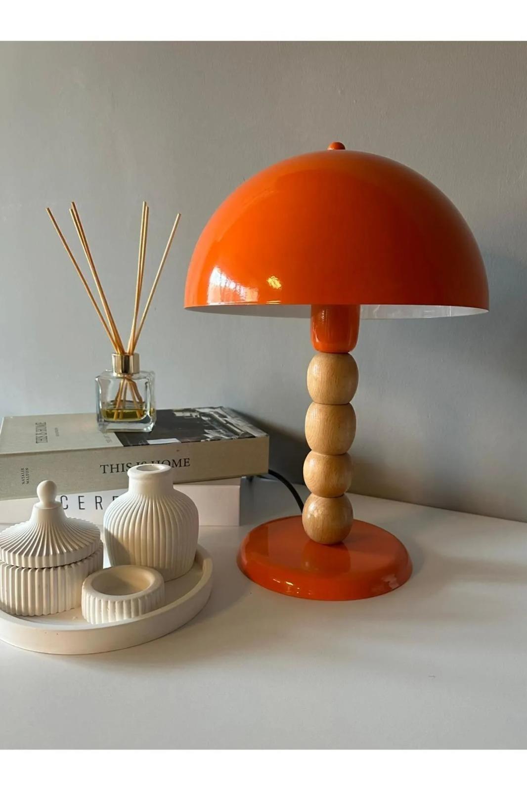 Turuncu Mantar Masa Lambası Dekoratif Abajur Çocuk Odası Başucu Lambası Okuma Lambası