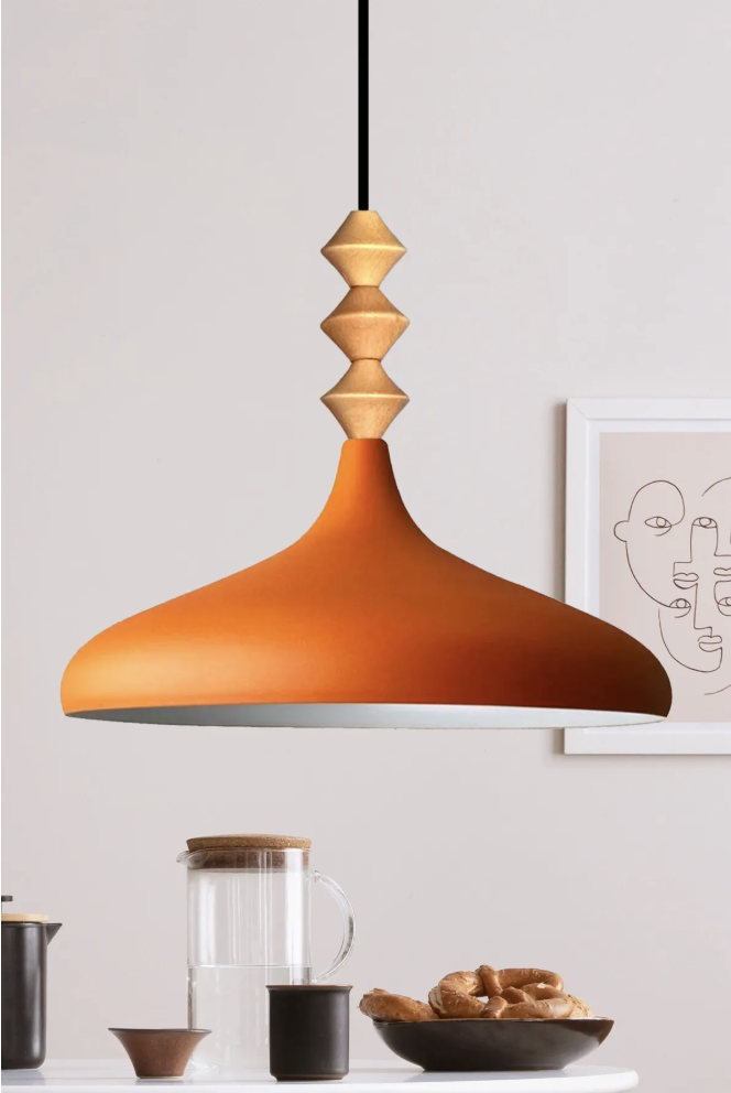 Turuncu Q Ahşap Tekli Avize Sarkıt Salon Mutfak Cafe Butik Lamba Aydınlatma Avizeler