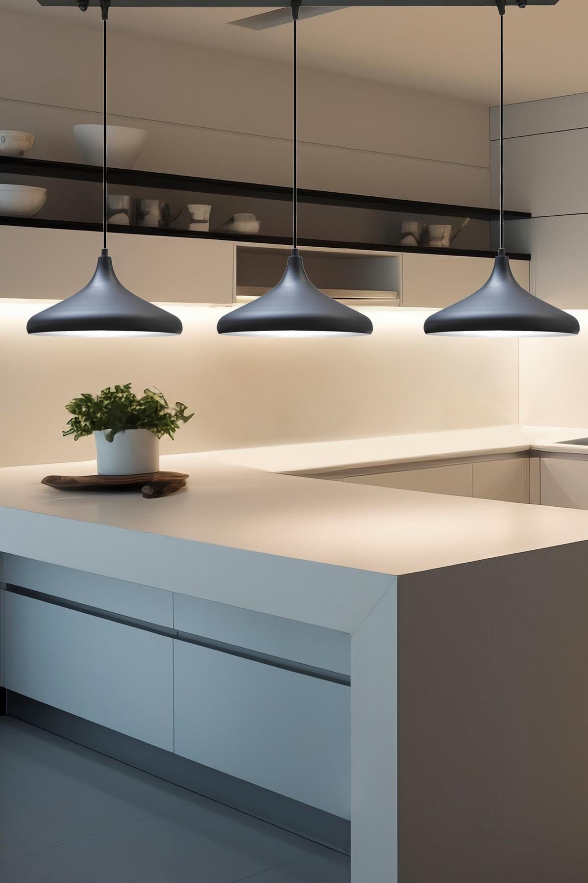 Üçlü Siyah Iç Beyaz Sarkıt Lamba Yemek Masası Oturma Odası Mutfak Salon Otel Showroom Hol