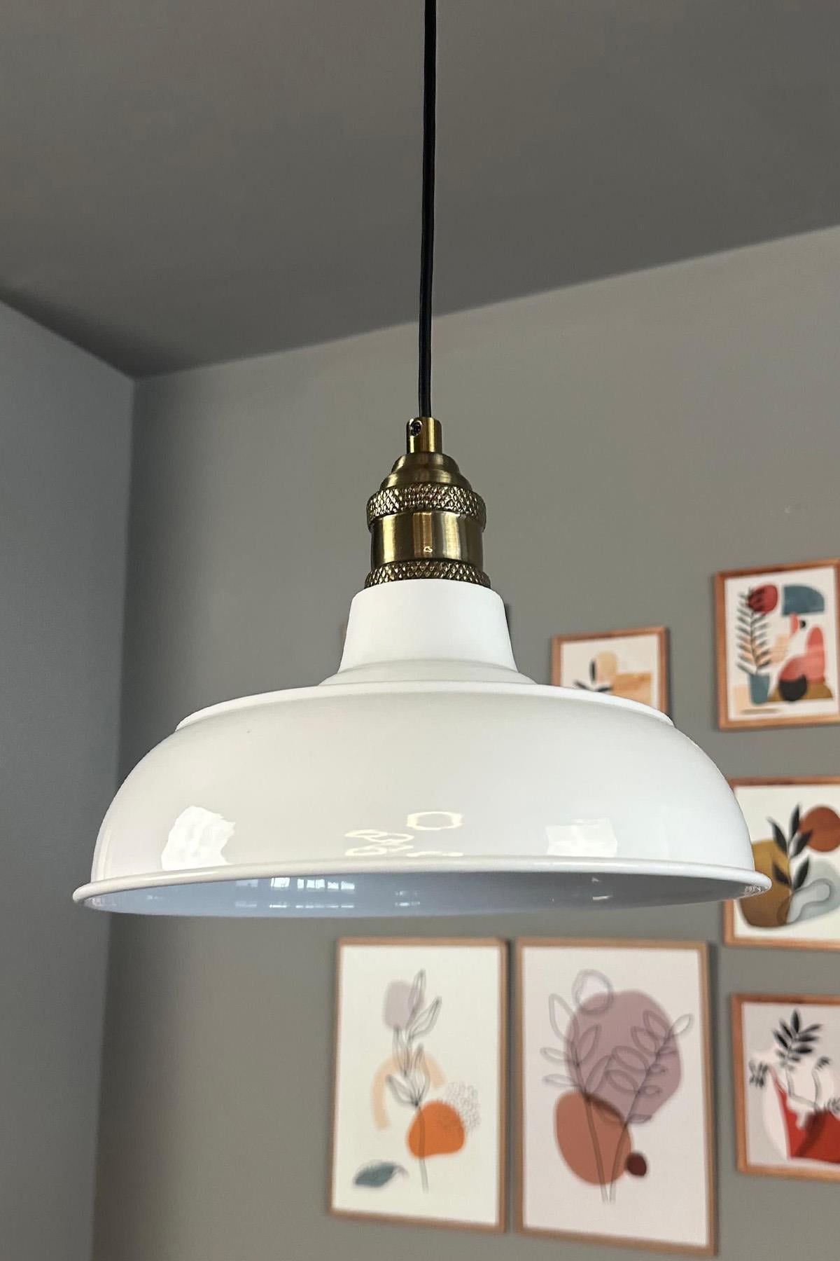 Veluna Beyaz Lale Başlık Tekli Avize Retro Sarkıt Ofis Showroom Salon Mutfak Avizeleri