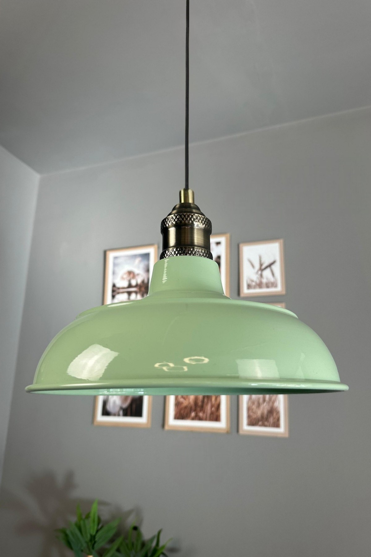 Veluna Mint Yeşili Tekli Eskitme Lale Başlık Avize Retro Sarkıt Ofis Showroom Salon Mutfak Avizeleri