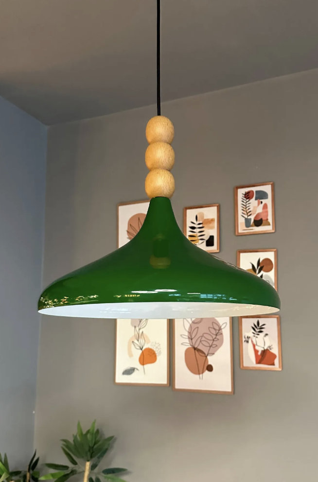 Yeşil Ahşap Boncuklu Tekli Avize Sarkıt Salon Mutfak Butik Lamba Aydınlatma
