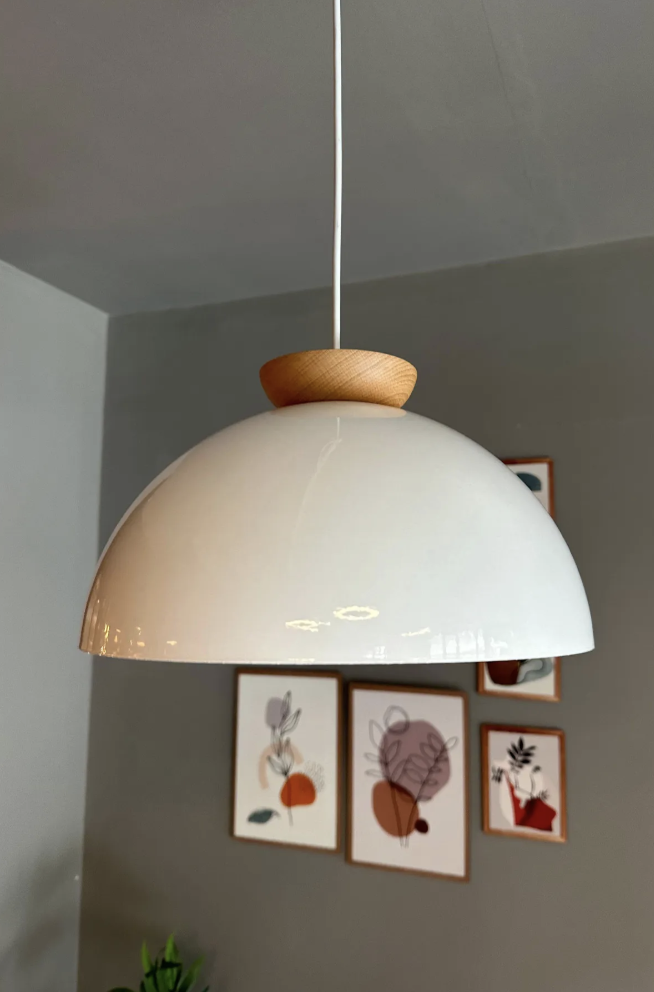 Yimpi Beyaz Avize Ahşap Tekli Sarkıt Salon Kuaför Cafe Dekoratif Aydınlatma Pastane