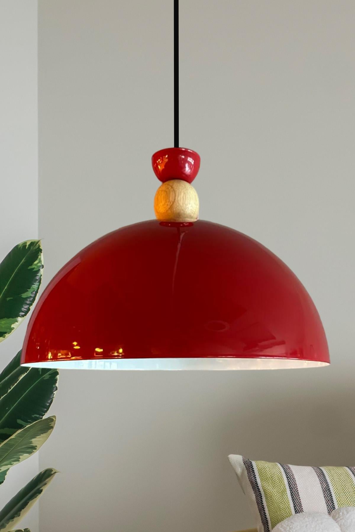 Yimpi Kırmızı Avize Tekli Sarkıt Salon Mutfak Kuaför Cafe Lamba Dekoratif Aydınlatma Pastane