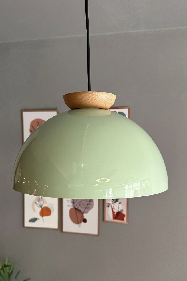 Yimpi Mint Avize Ahşap Tekli Sarkıt Salon Kuaför Cafe Dekoratif Aydınlatma Pastane