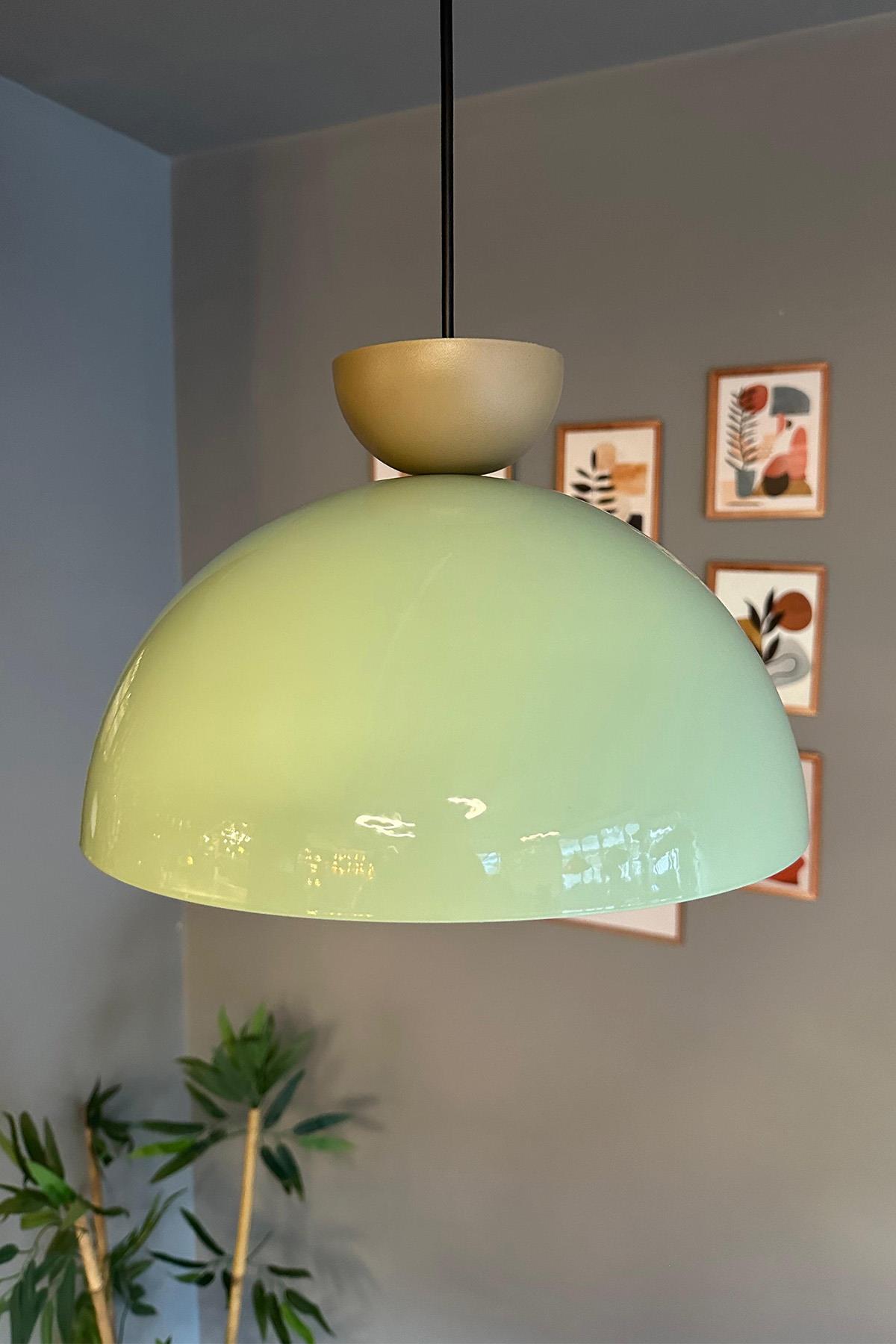 Yimpi Mint Avize Tekli Bej Şapka Sarkıt Salon Kuaför Cafe Dekoratif Aydınlatma Pastane