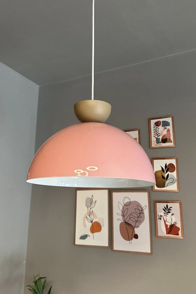 Yimpi Pembe Avize Bej Şapka Tekli Sarkıt Salon Kuaför Cafe Dekoratif Aydınlatma Pastane