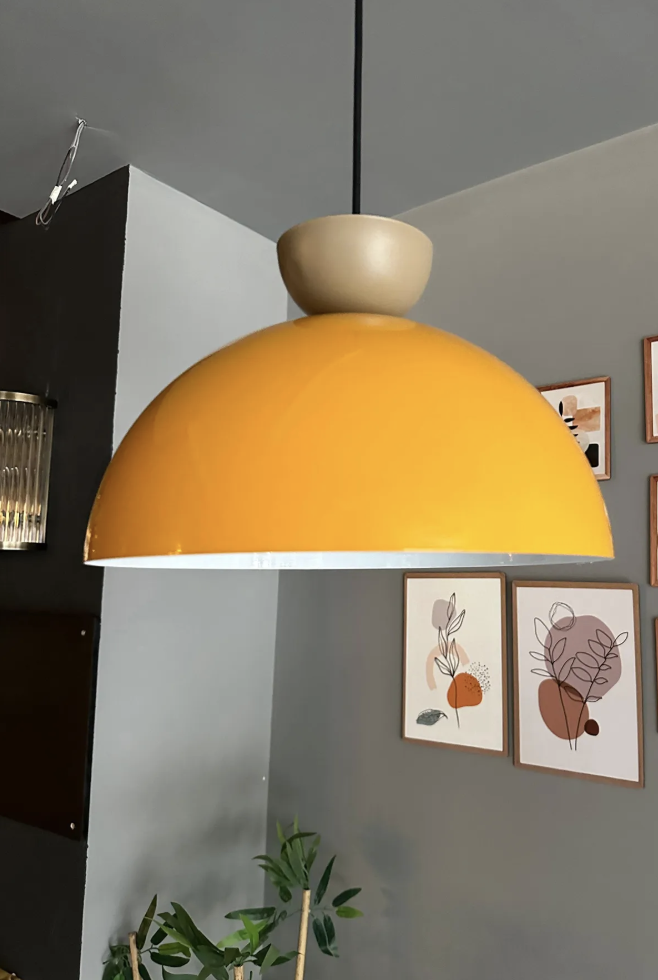 Yimpi Sarı Avize Bej Şapka Tekli Sarkıt Salon Kuaför Cafe Dekoratif Aydınlatma Pastane