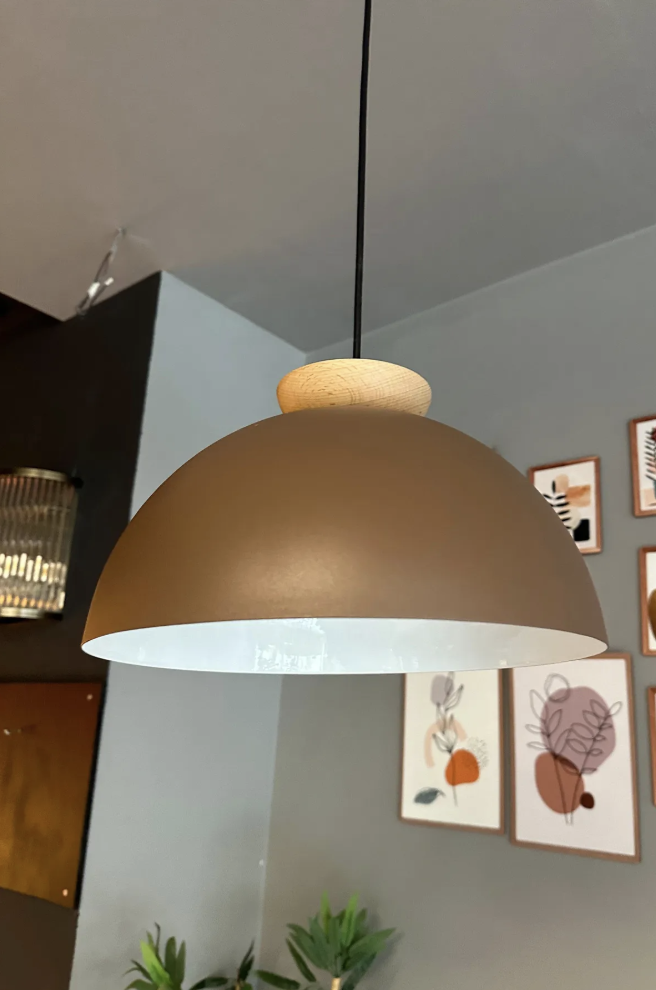 Yimpi Sütlü Kahve Avize Ahşap Tekli Sarkıt Salon Kuaför Cafe Dekoratif Aydınlatma Pastane