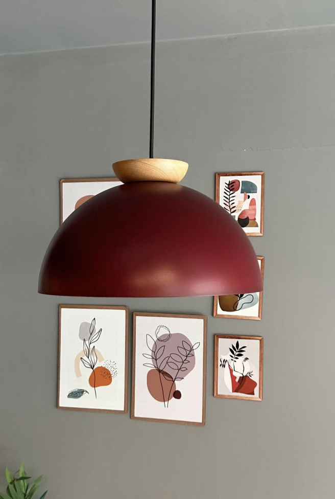 Yimpi Vişne Çürüğü Avize Ahşap Tekli Sarkıt Salon Kuaför Cafe Dekoratif Aydınlatma Pastane