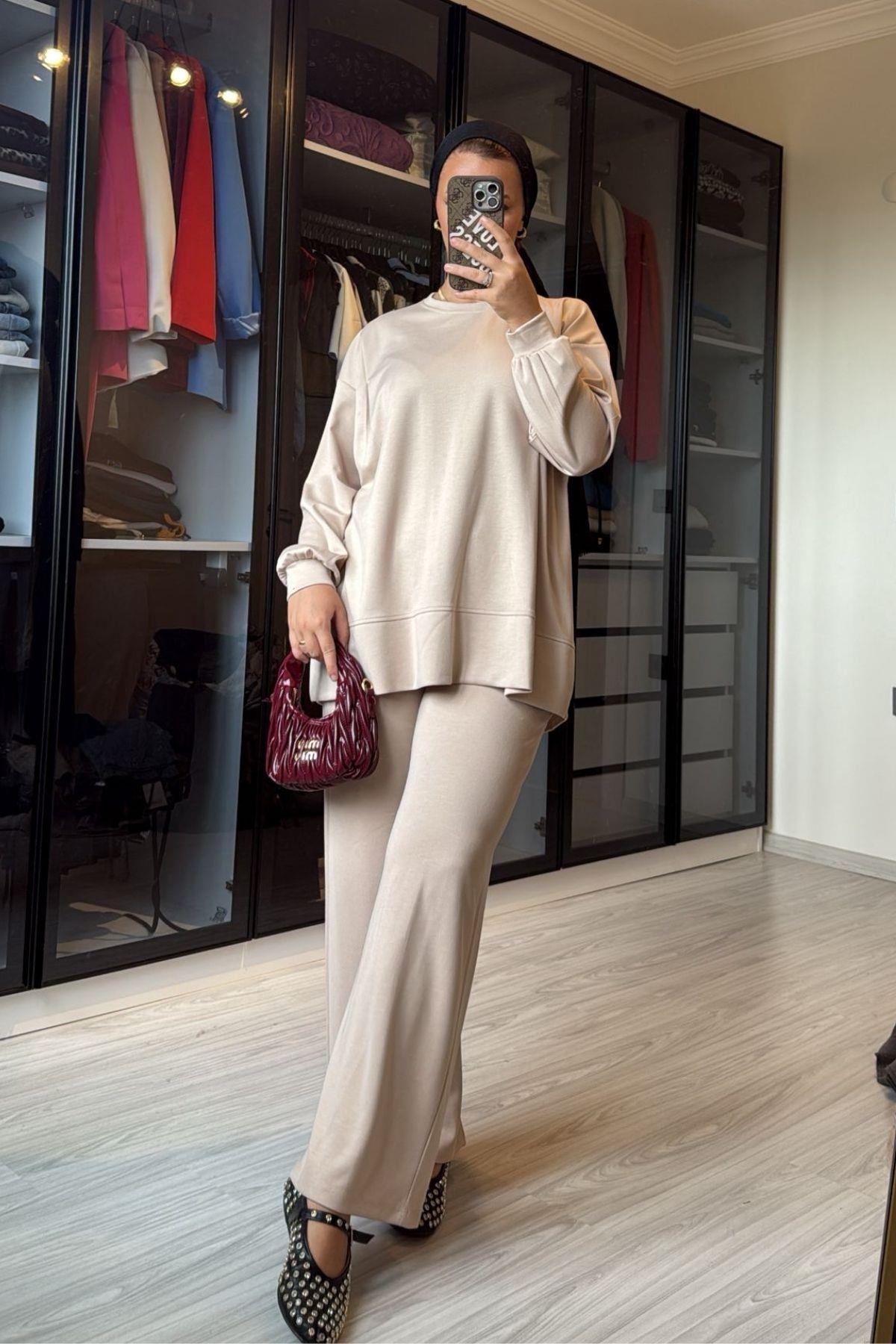 Kadın Bej Oysho Kumaş Basic Takım