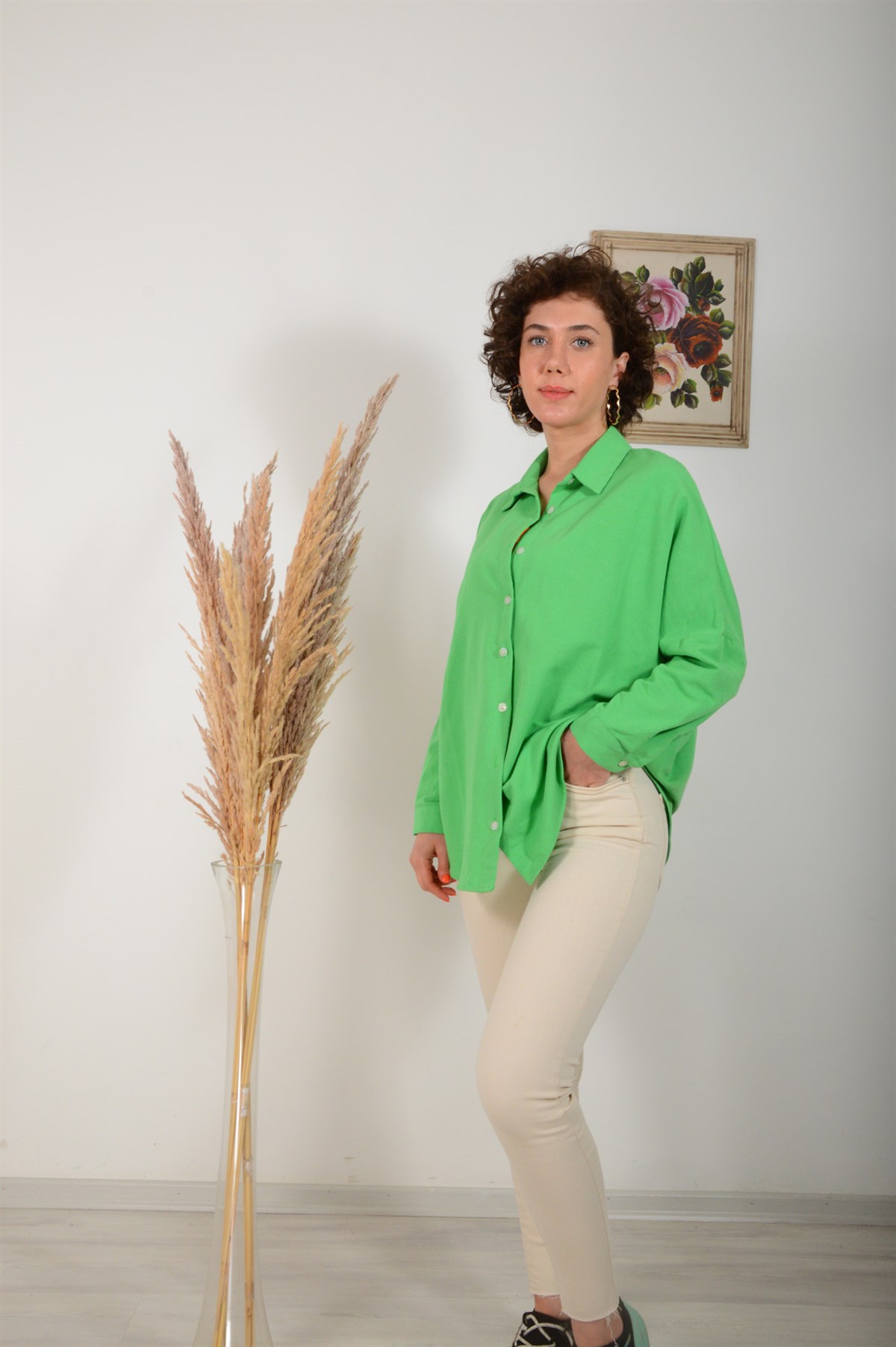 Kadın Yeşil Oversize Gömlek 4476