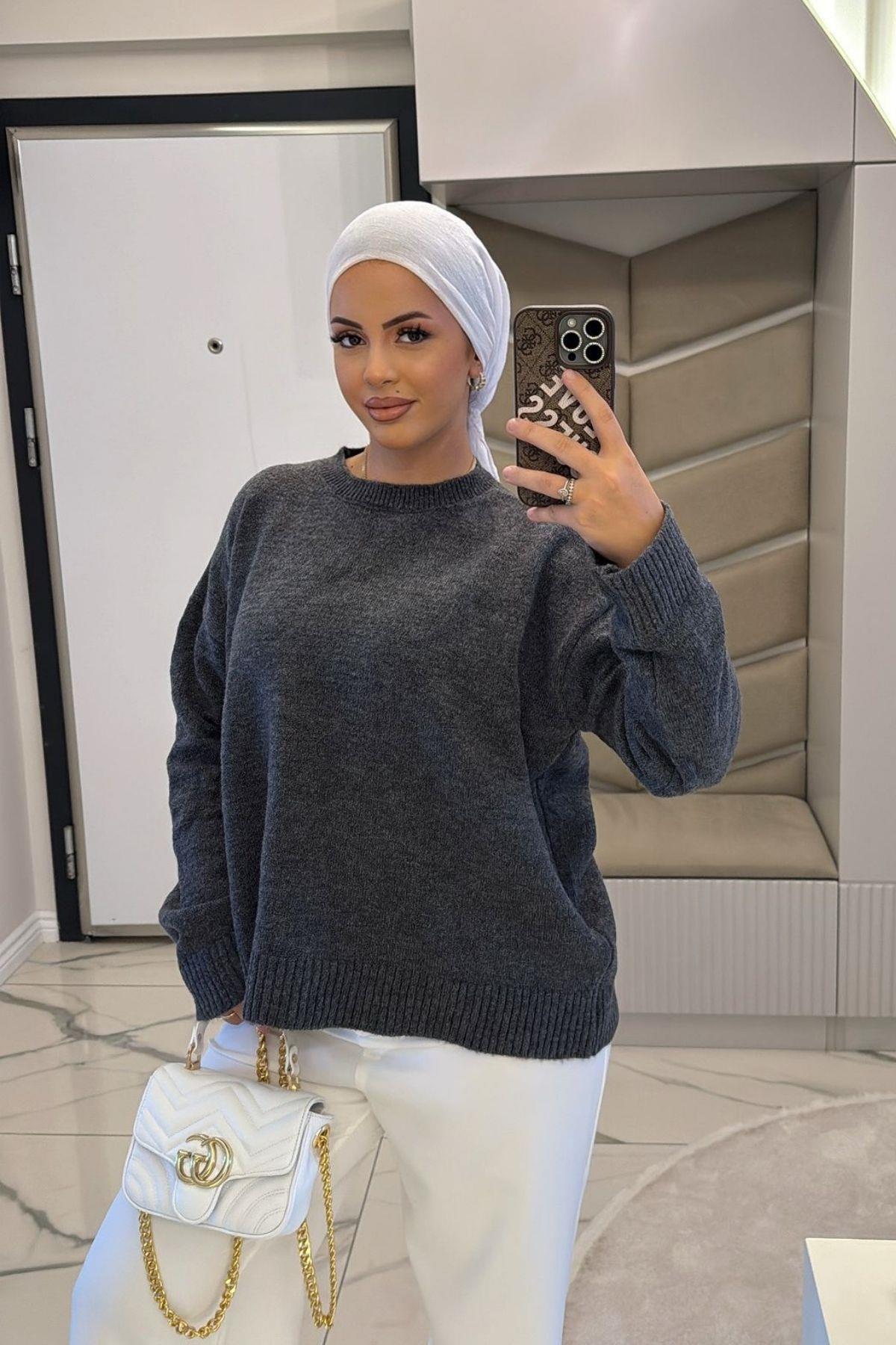 Kadın Antrasit Yumoş Basıc Kazak