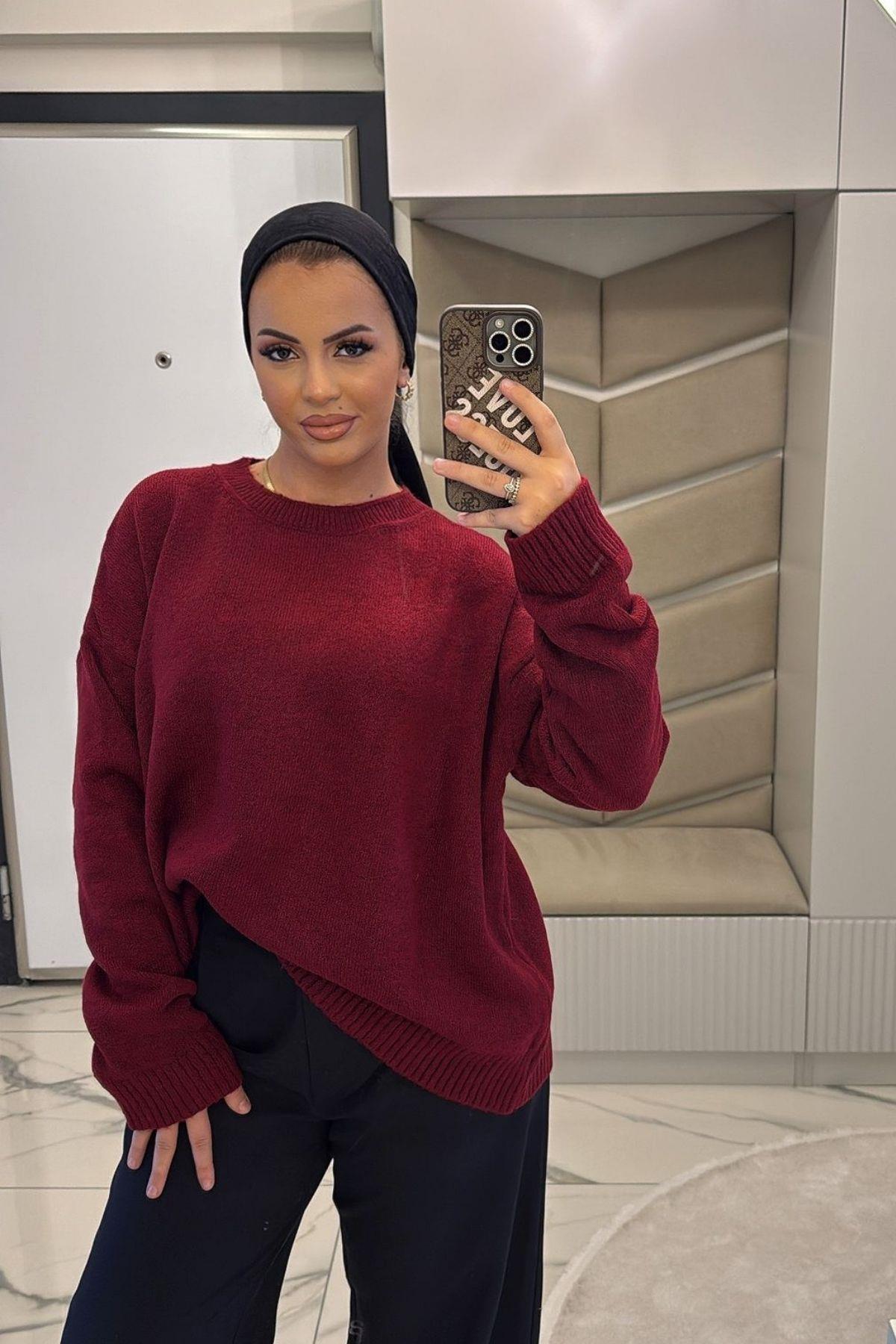 Kadın Mürdüm Yumoş Basıc Kazak