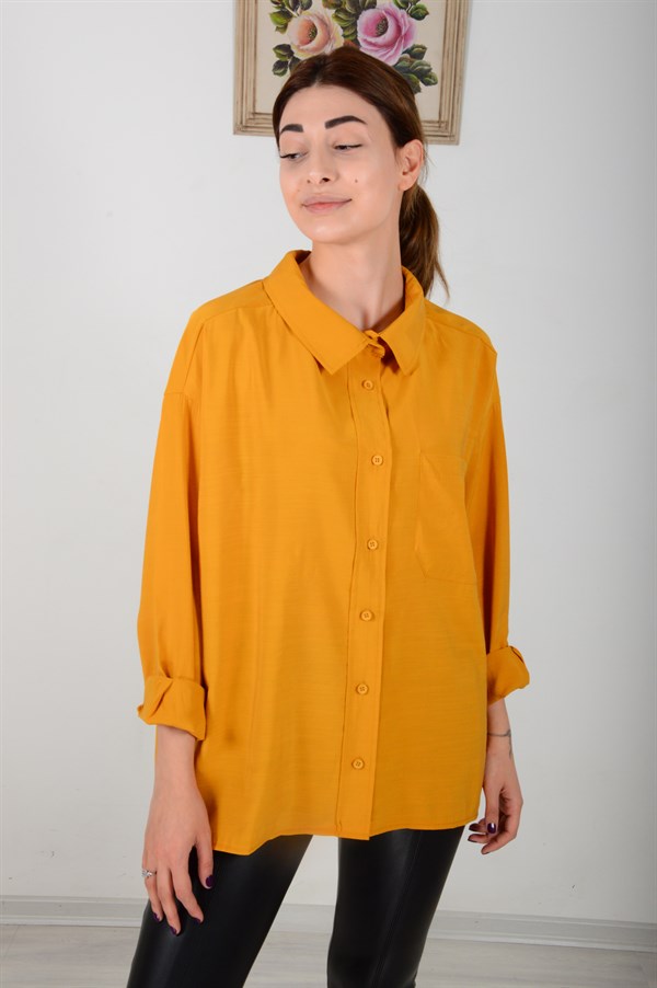 Kadın Hardal Tensel Gömlek 3005