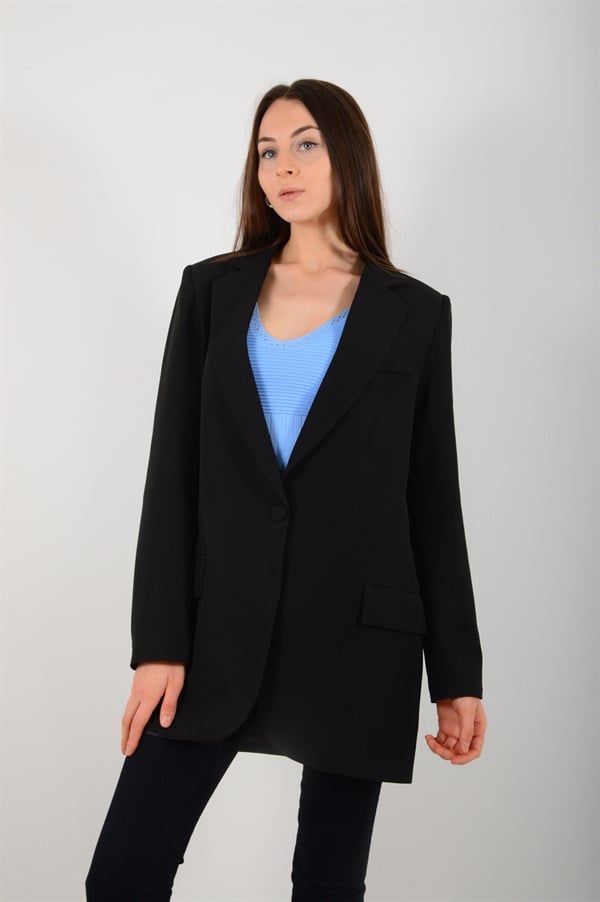 Kadın Siyah Tek Düğmeli Blazer Ceket 5103