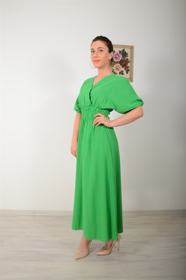 Kadın Yeşil Çıtçıtlı Keten Elbise 2193