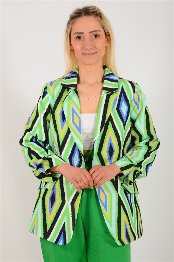 Kadın Yeşil Desenli Ceket 1384