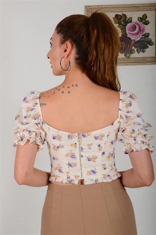 Bej Balon Kollu Crop Top 5861