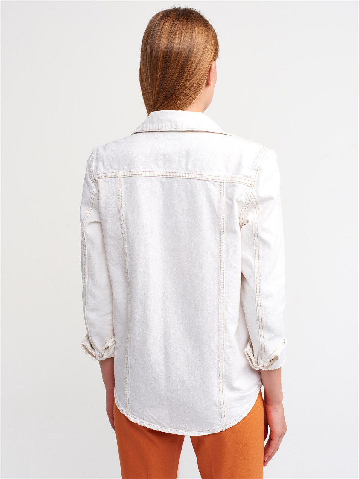 Beyaz Cep Kapaklı Çıtçıtlı Jean Gömlek Ceket 50673