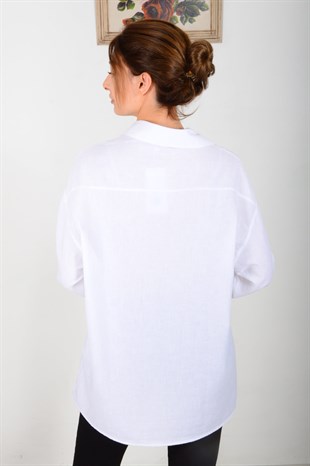 Kadın Beyaz Çift Cepli Gömlek 39231