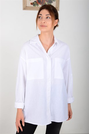 Kadın Beyaz Çift Cepli Gömlek 39231