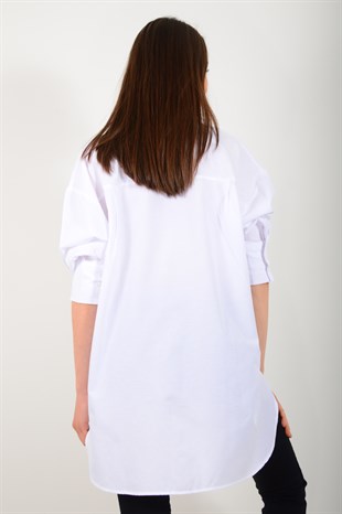 Kadın Beyaz Yanı Yırtmaçlı Gömlek 3563