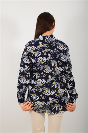 Kadın Lacivert Çiçek Desen Gömlek 40901