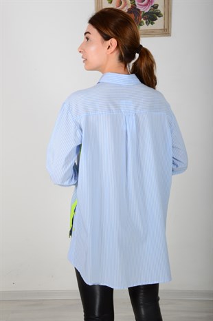 Kadın Mavi Çizgili Yanı Sarı Gömlek 34802