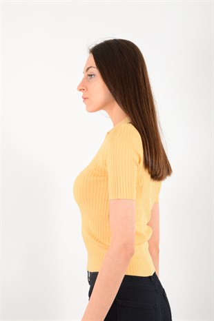 Kadın Sarı Polo Yaka Fitilli Tişört 3705
