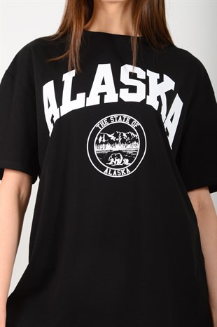 Kadın Siyah Alaska Baskılı Tişört 3661