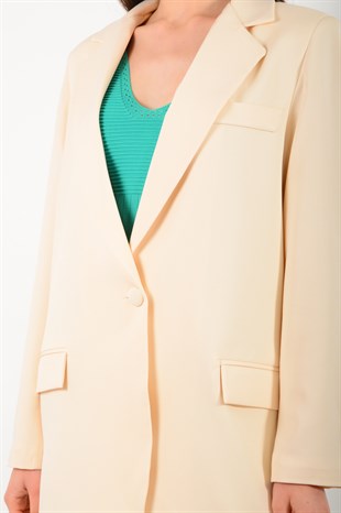 Kadın Taş Rengi Tek Düğmeli Blazer Ceket 5103