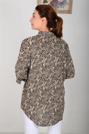 Kadın Vizon Zebra Desenli Gömlek 0981
