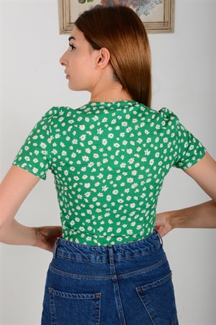 Kadın Yeşil Büzgülü Bluz 20Y619