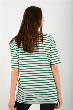 Kadın Yeşil Çizgili Tişört 3690