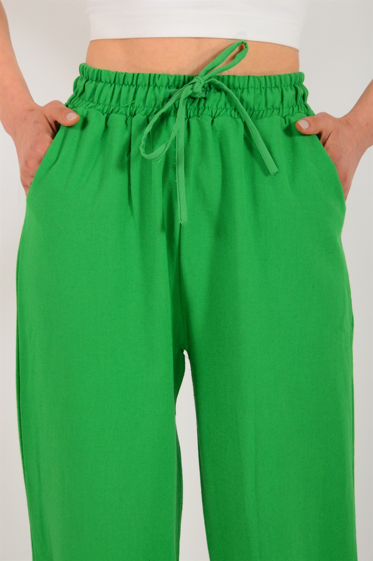 Kadın Yeşil Keten Pantolon 1526